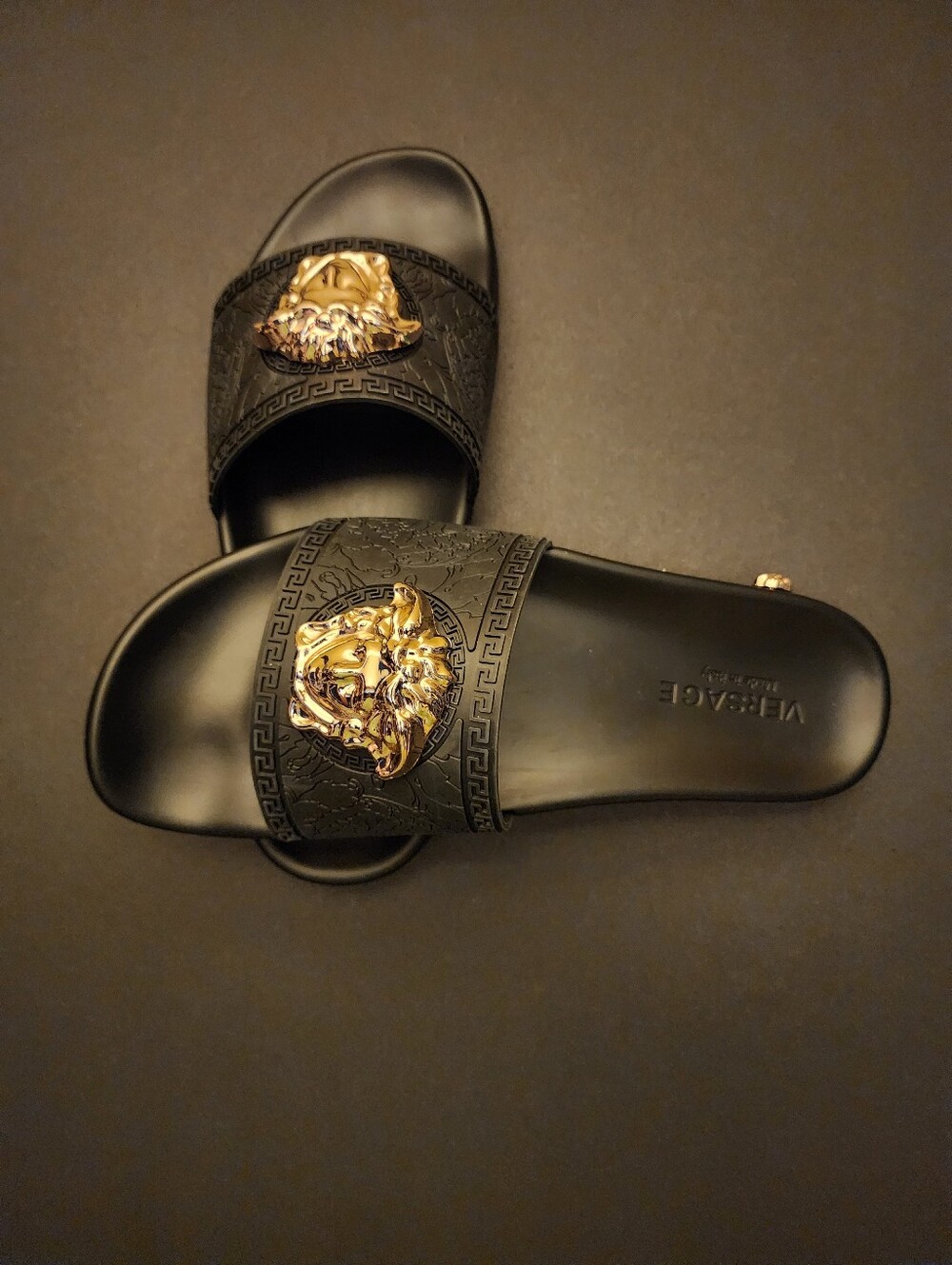 Versace Black Slides with Gold Medusa Emblem